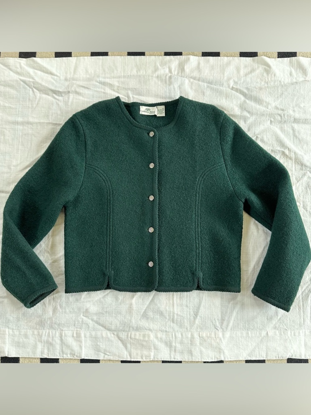 Vintage Carroll Reed Boiled Wool Cardigan Sweater Jacket Sz 14 Forest Green
